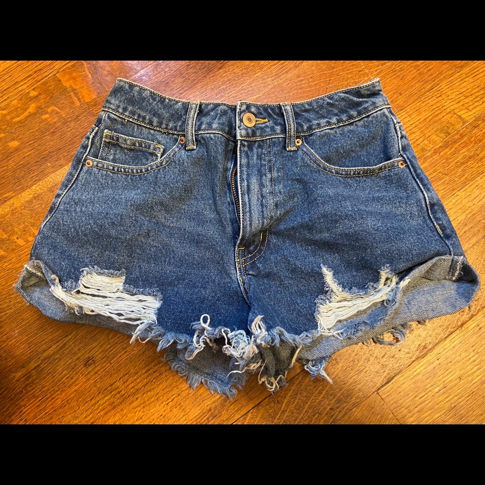 forever 21 dark blue denim concert shorts